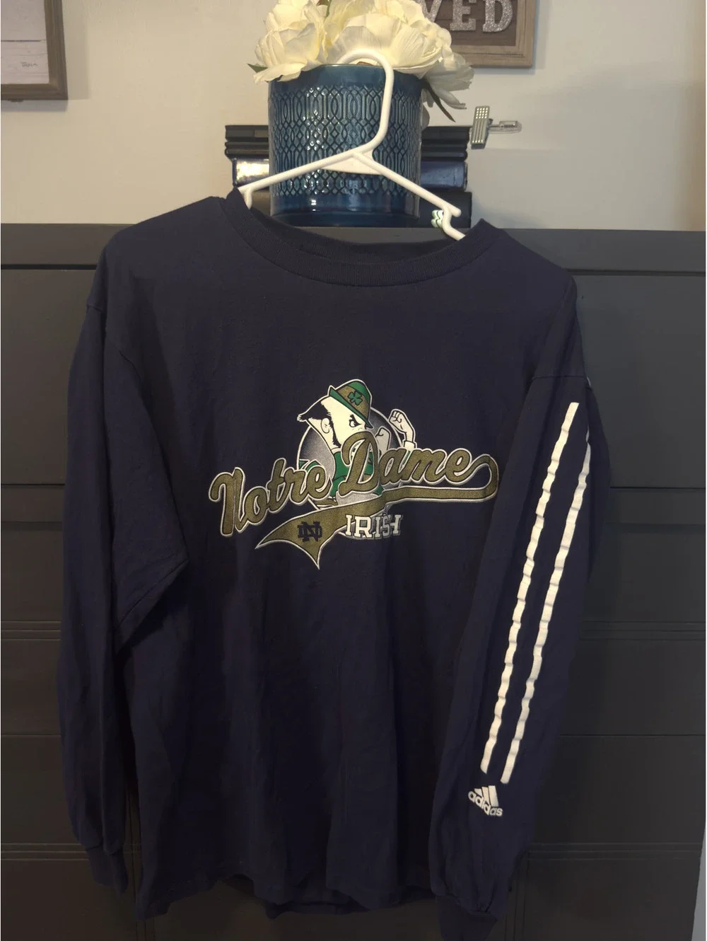Adidas Men's Long Sleeve Notre Dame Irish Graphic Tee Navy Large